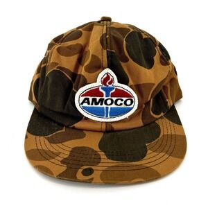 Vintage KBRAND Amoco Oil‎ Gas Camo Snapback Hat Cap Patch Brown OSFA USA